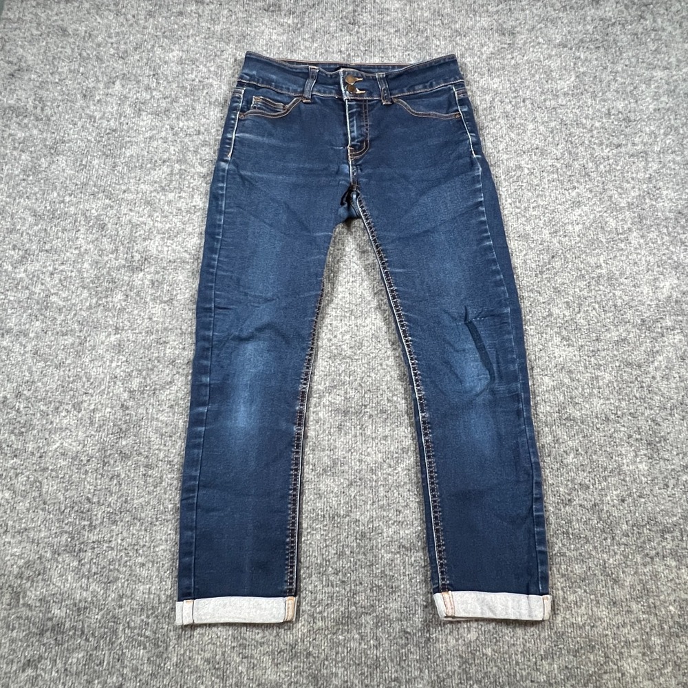 Wax Cuffed Cropped Jeans Womens 5 Blue Cotton Stretch Dark Wash Mid Rise Classic